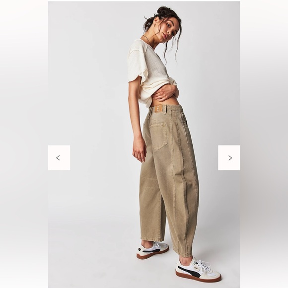Free People We the Free Good Luck Mid-Rise Barrel Jeans in Taupe size 30L - Picture 2 of 8